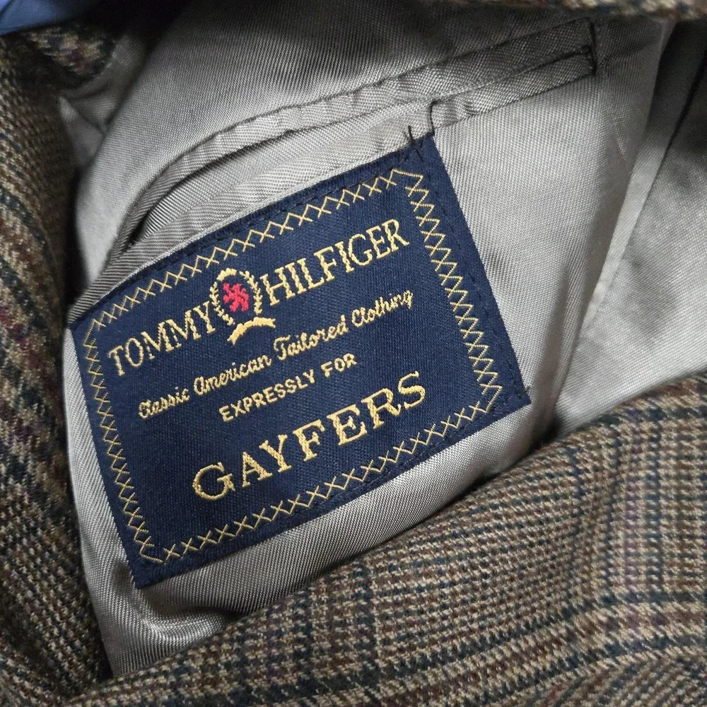 Vintage Tommy Hilfiger Blazer Mens 42R Brown Plaid Wool Tweed Sport Coat Jacket